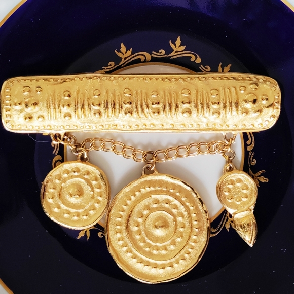 Vintage Givenchy Etruscan Style Brooch Gold Plated